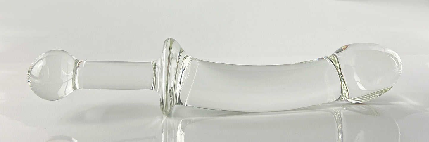 Discounted Medium Glass Dildo with Sculpted Head and added Handle