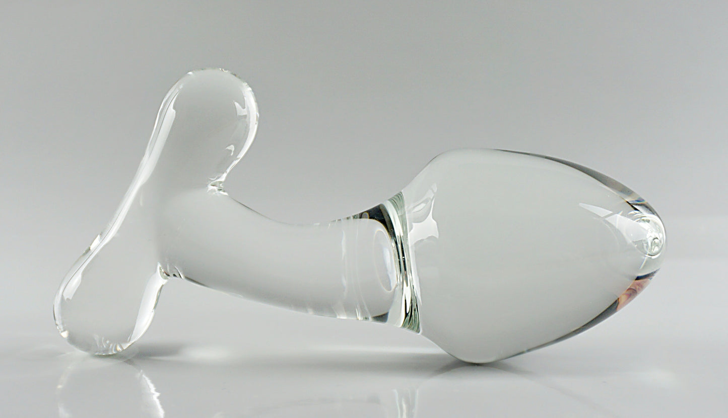 XL Extra Large Glass Curved-Handle Rosebud Butt Plug