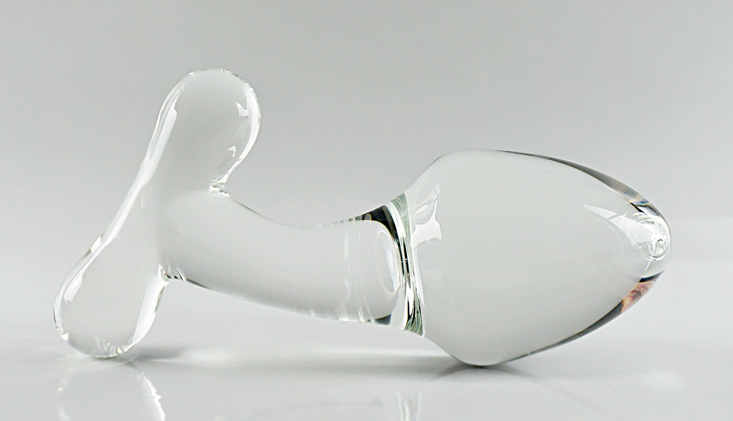 Discounted XL Extra Large Glass T-Handle Curved Neck Rosebud Butt Plug