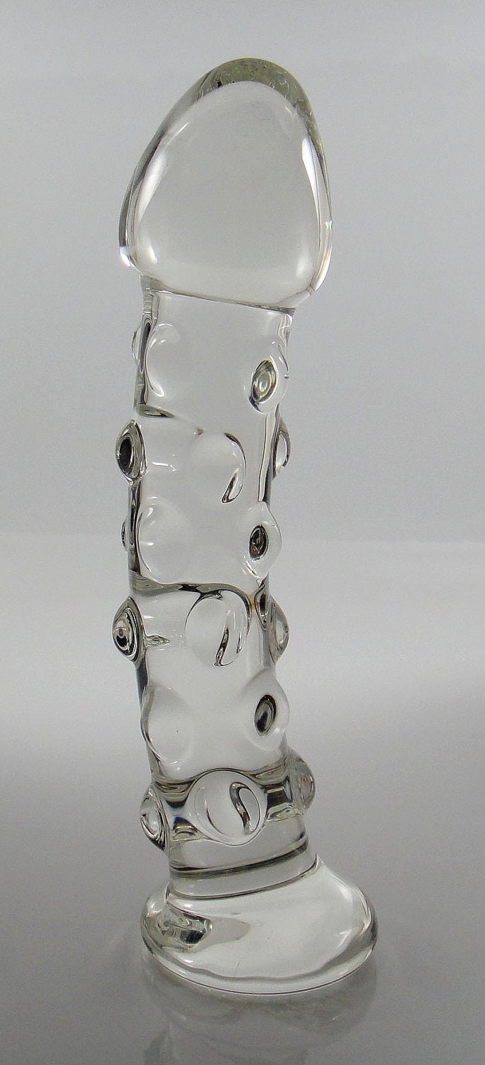 Consolador de vidrio mediano con textura de tachuela transparente o de color