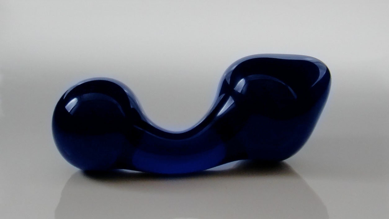 Small COBALT BLUE Glass Curved Neck Rosebud Butt Plug