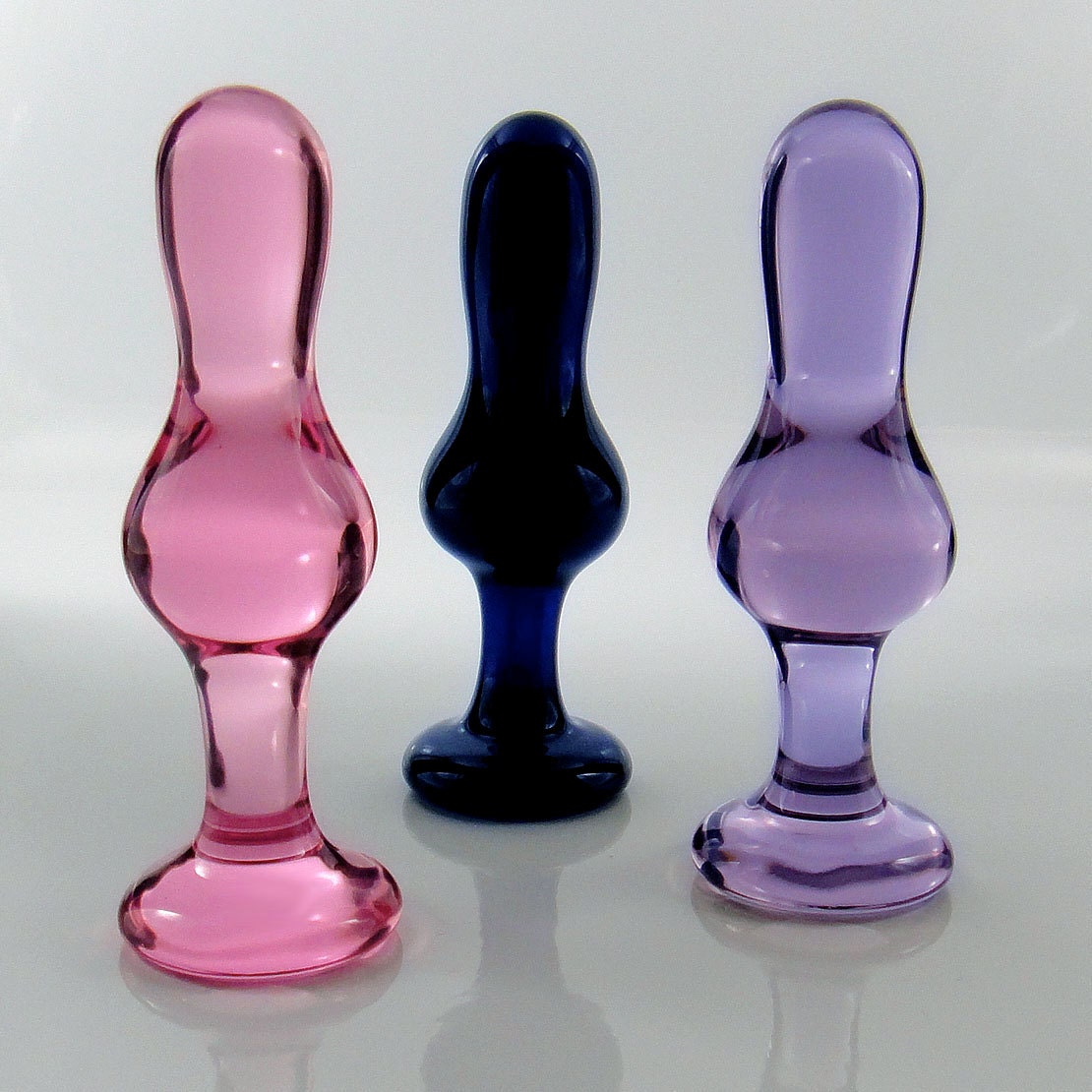 Small BLUE Glass Stand-Up Hourglass Butt Plug