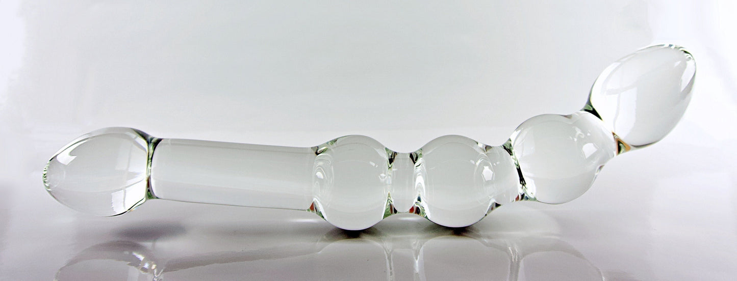 Consolador grande de cristal curvo con sonda para el punto G