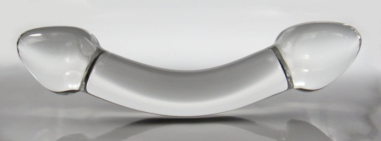 Consolador de vidrio mediano con doble cabeza y forma de arco