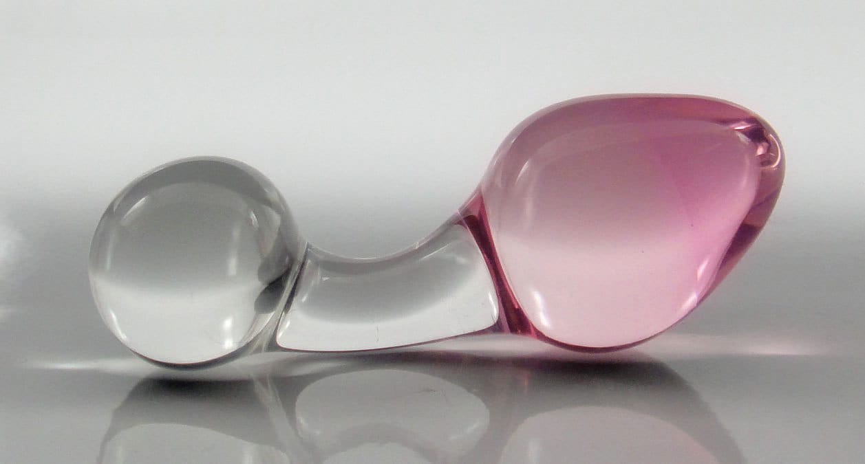 Small PINK Color-Fade Glass Curved Neck Rosebud Butt Plug