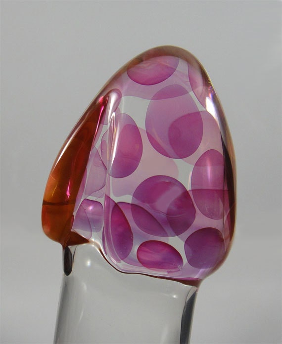 Consolador de vidrio mediano con cabeza esculpida con lunares en oro de 24 quilates