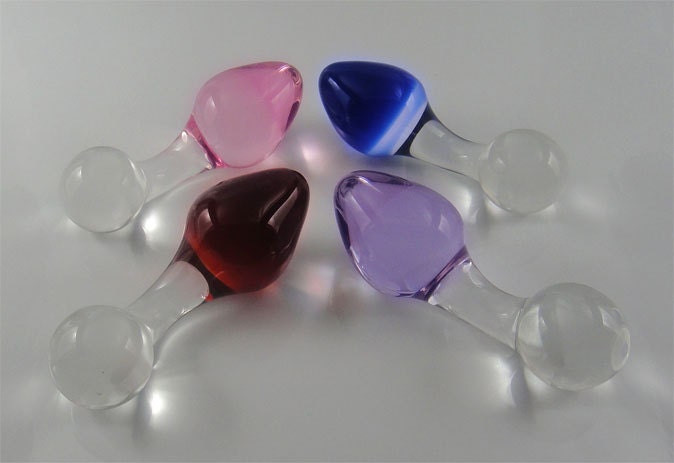 Small BLUE Color-Fade Glass Curved Neck Rosebud Butt Plug