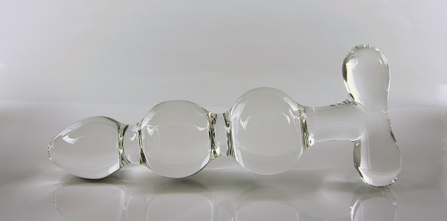 Large Glass T-Handle Triple Dip Butt Plug / Dildo