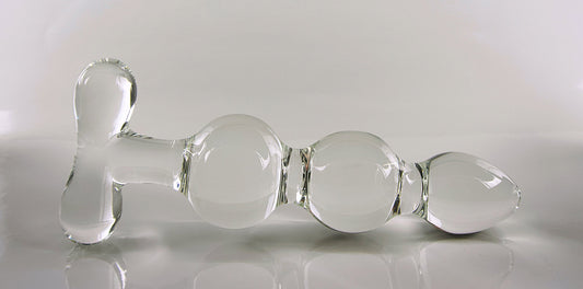 Medium Glass T-Handle Triple Dip Butt Plug / Dildo