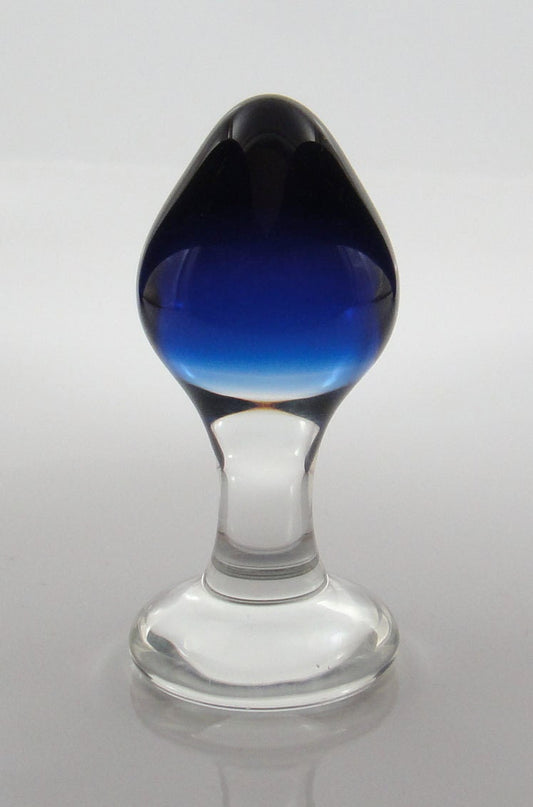 Small BLUE Glass Color-Fade Rosebud Butt Plug