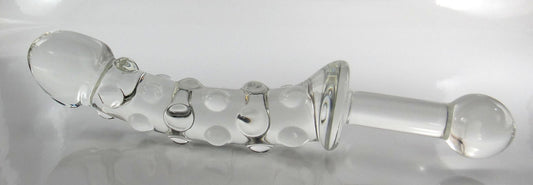 Medium Glass Clear or Colored Studded Texture Dildo With Handle