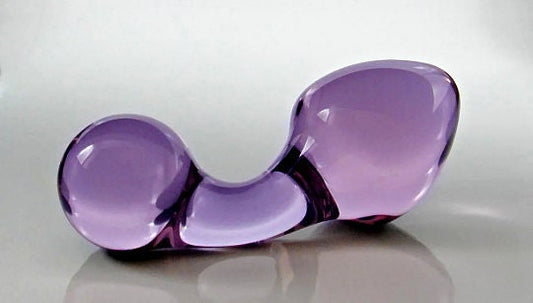 Small VIOLET Purple Glass Curved-Handle Rosebud Butt Plug