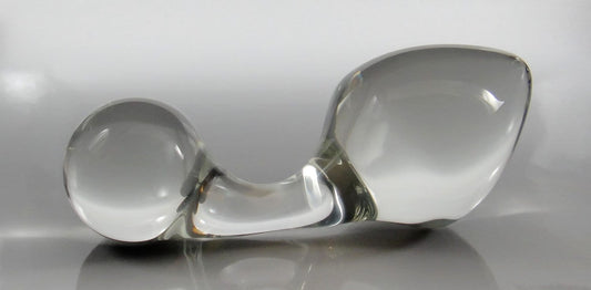 Large Glass Curved-Handle Rosebud Butt Plug