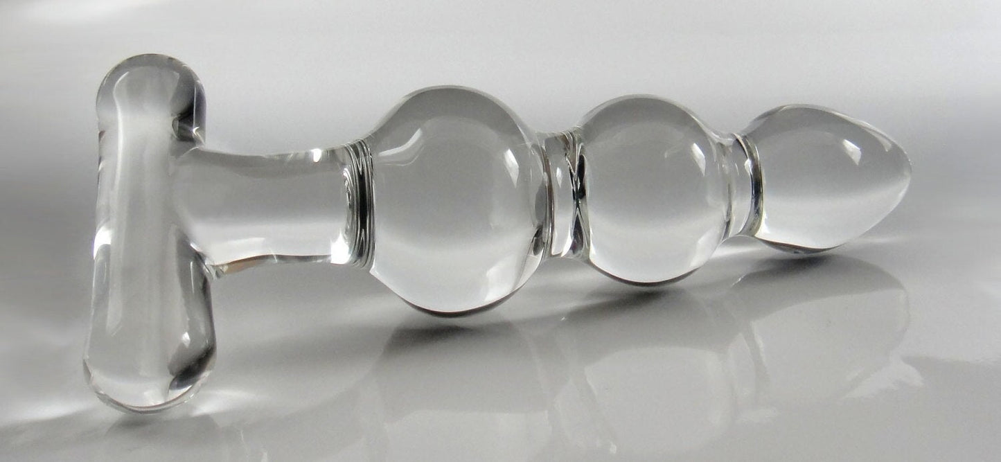 XL Extra Large Glass T-Handle Triple Dip Butt Plug / Dildo