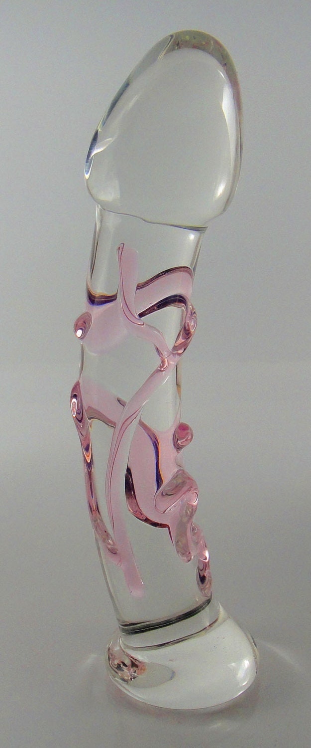 Medium PINK Vein Textured Glass Dildo