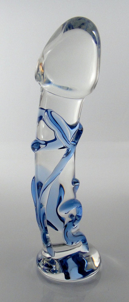 Medium BLUE Vein Textured Glass Dildo