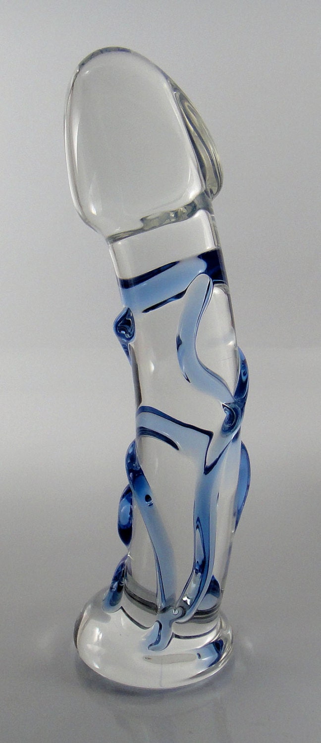 Medium BLUE Vein Textured Glass Dildo