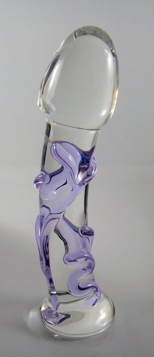 Medium Purple Vein Textured Glass Dildo