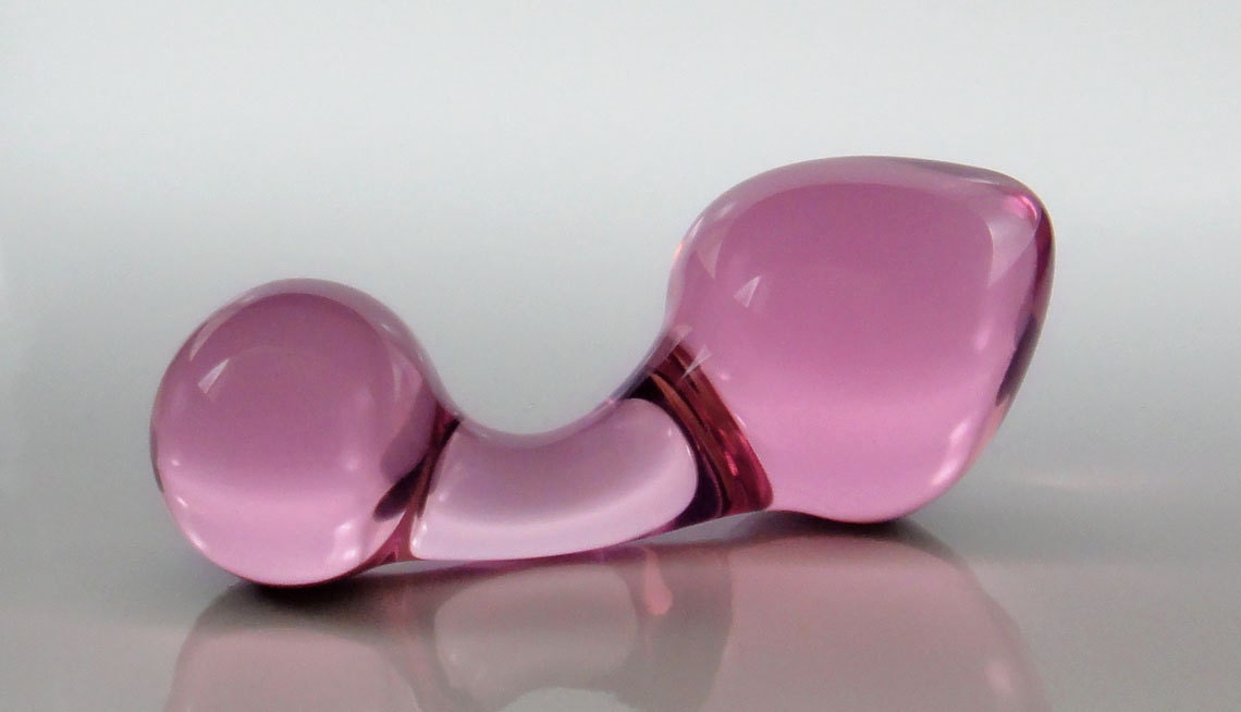 Small PINK Glass Curved Neck Rosebud Butt Plug