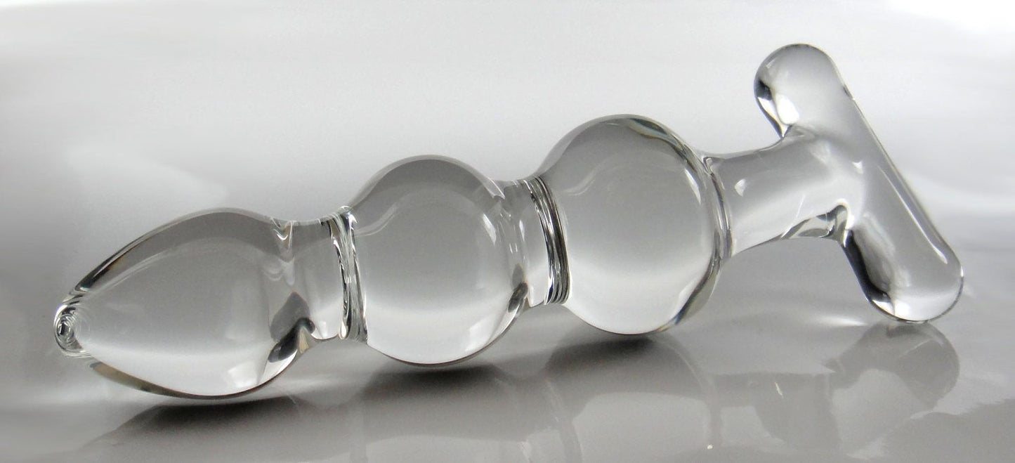 XL Extra Large Glass T-Handle Triple Dip Butt Plug / Dildo