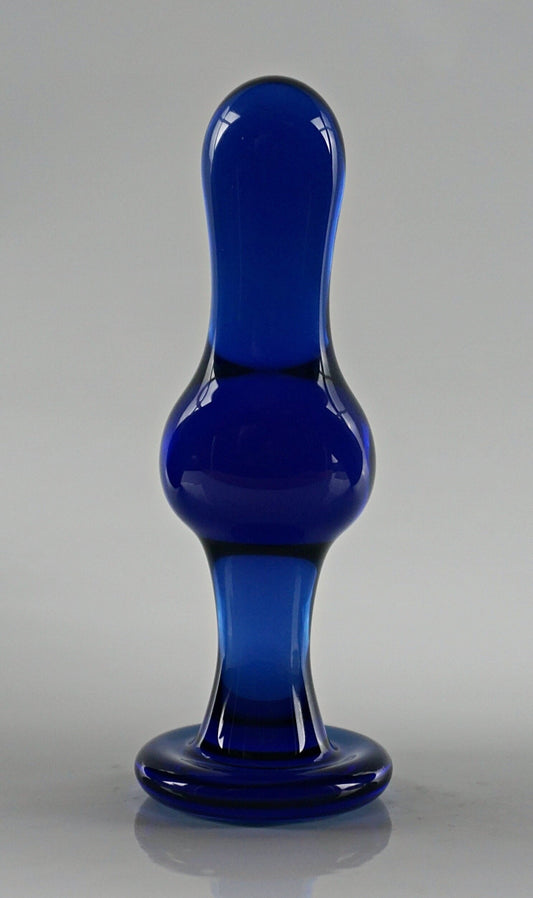 Small BLUE Glass Stand-Up Hourglass Butt Plug