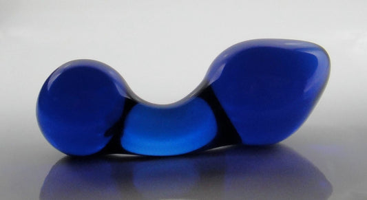 Small COBALT BLUE Glass Curved Neck Rosebud Butt Plug