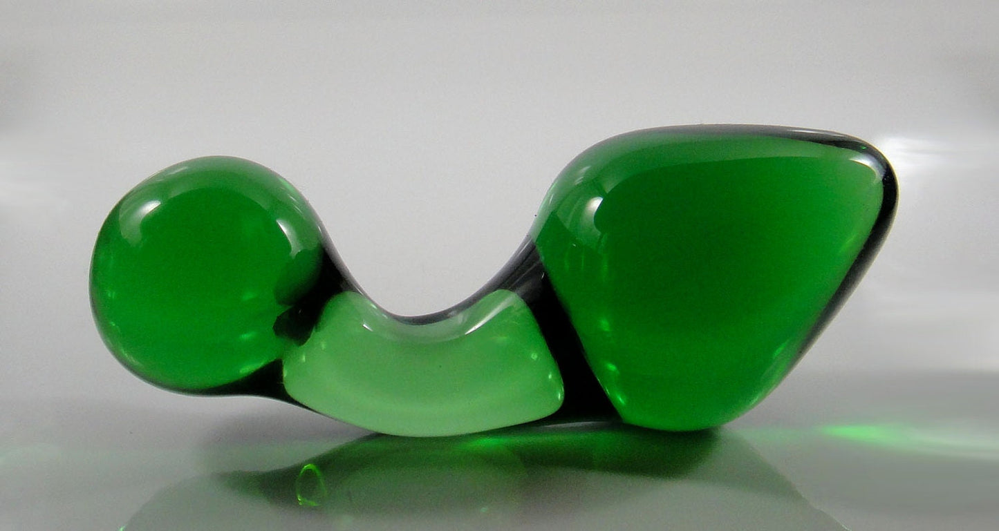 Small GREEN Glass Curved Neck Rosebud Butt Plug Sex Toy