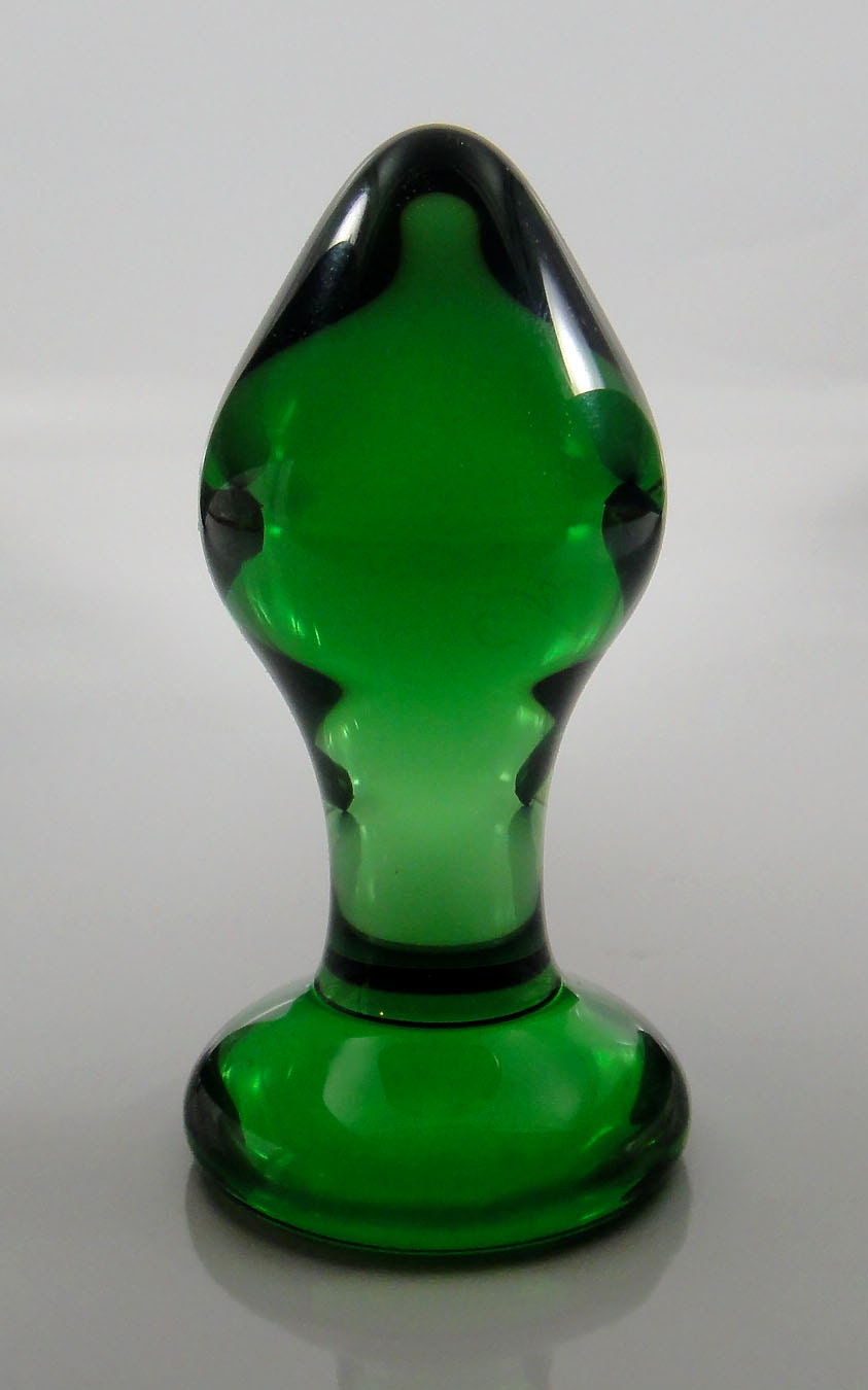 Small GREEN Glass Rosebud Butt Plug