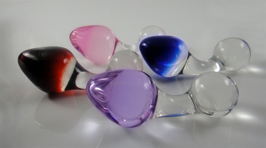 Small Purple Color-Fade Glass Curved Handle Rosebud Butt Plug