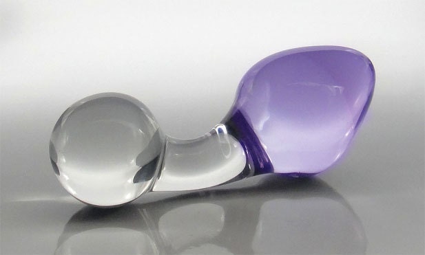 Small Purple Color-Fade Glass Curved Handle Rosebud Butt Plug