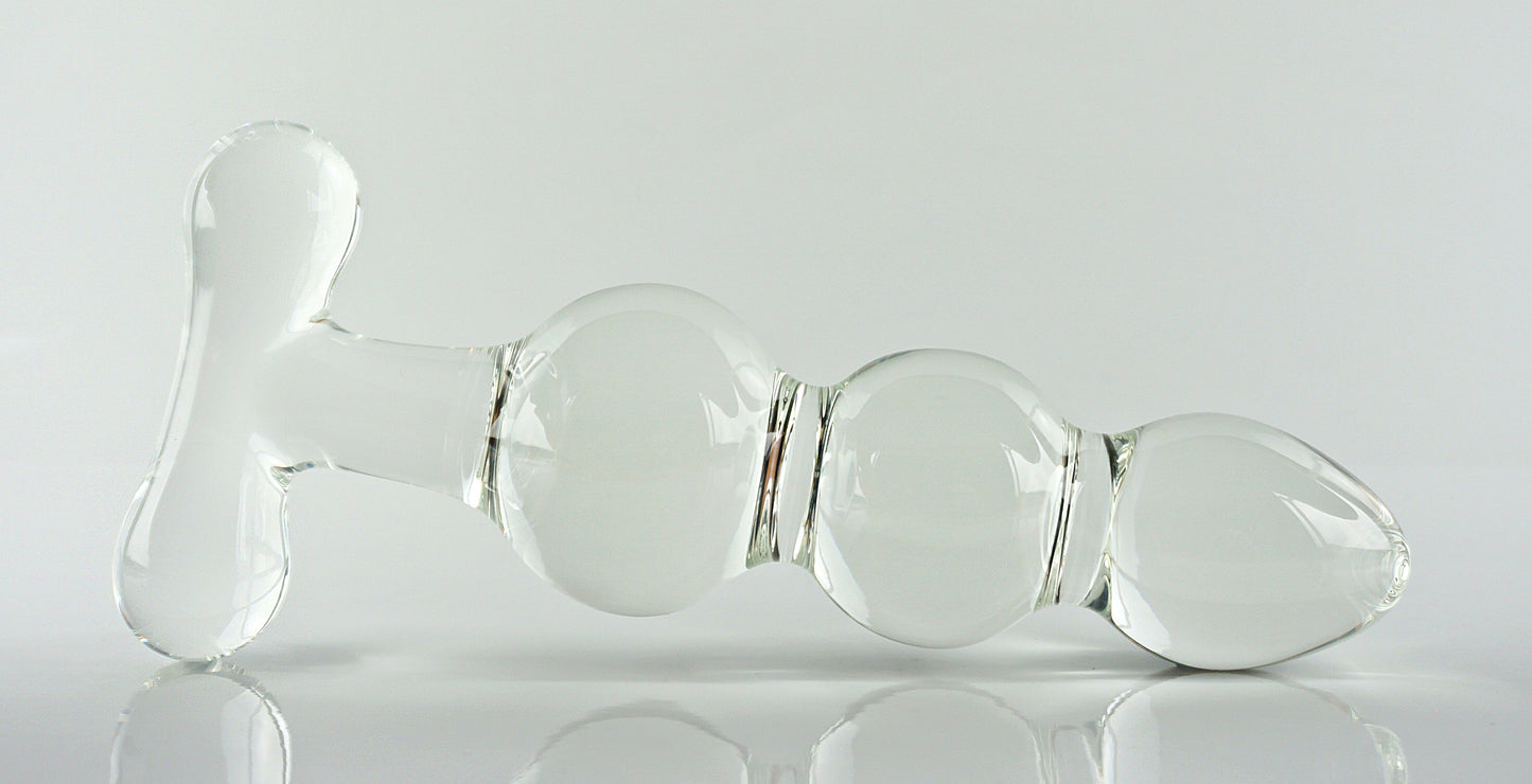 Plug anal / gode en verre extra large avec poignée en T et triple trempage